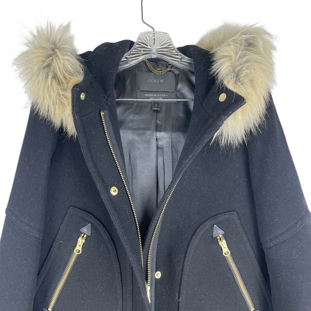 J. Crew Italian Stadium Cloth Wool Chateau Parka Coat Black Size 2 - Picture 6 of 11